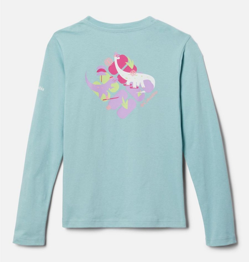 Turquoise Columbia Hazeldel Hill Long Sleeve Graphic Kids' T-Shirt | 23801BQRE