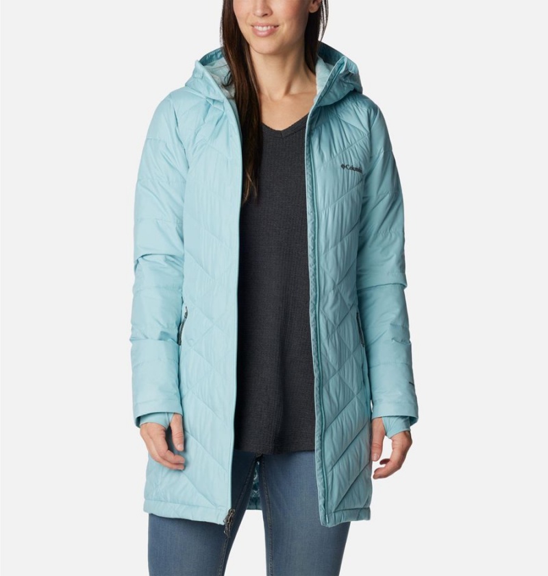 Turquoise Columbia Heavenly Long Hooded Women's Puffer Jacket | 83945AZHD