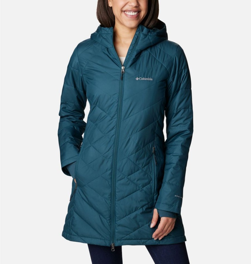 Turquoise Columbia Heavenly Long Hooded Women\'s Puffer Jacket | 16923JTDA