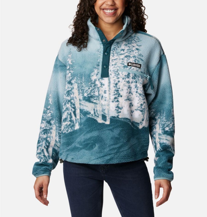 Turquoise Columbia Helvetia Cropped Half Snap Fleece Women\'s Pullover | 01457DGRJ