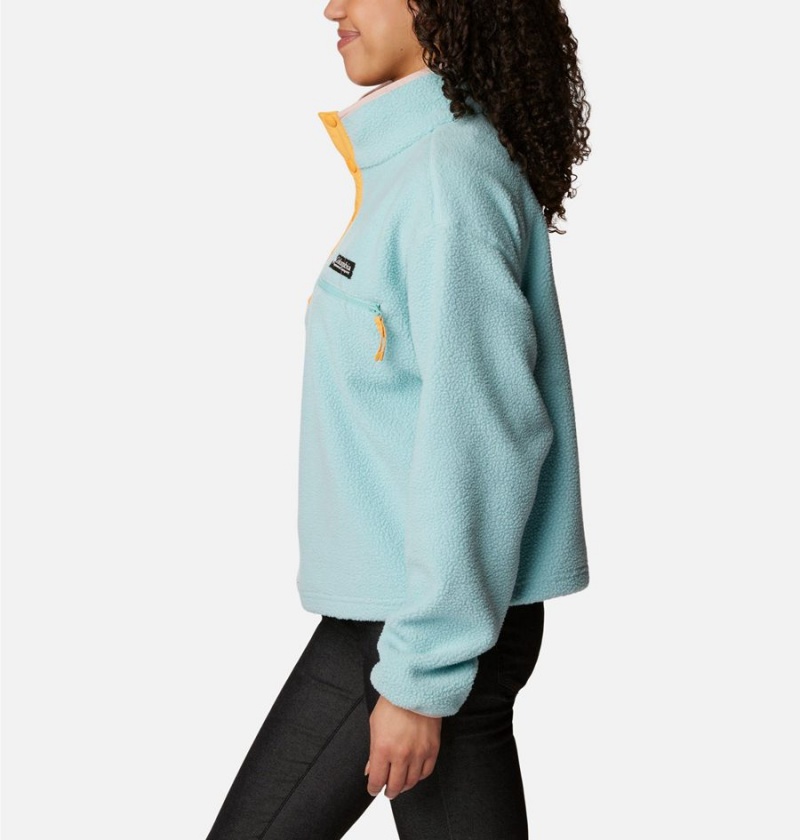 Turquoise Columbia Helvetia Cropped Half Snap Fleece Women's Pullover | 50691XNSR