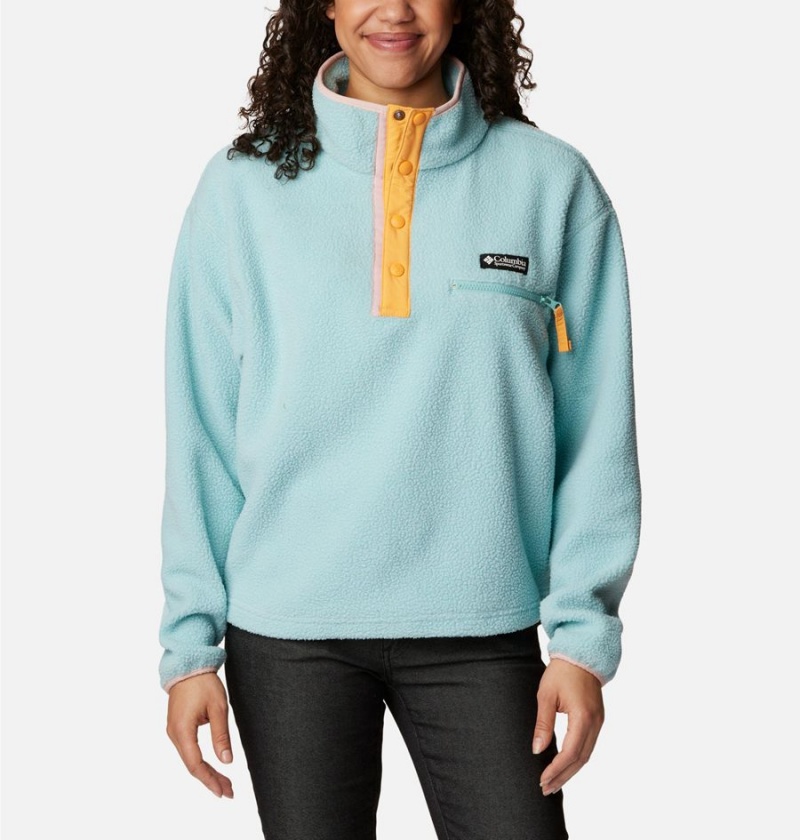 Turquoise Columbia Helvetia Cropped Half Snap Fleece Women\'s Pullover | 50691XNSR