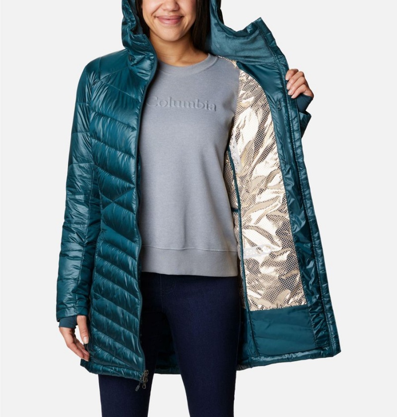 Turquoise Columbia Joy Peak Mid Insulated Hooded Women's Puffer Jacket | 26051EPFO