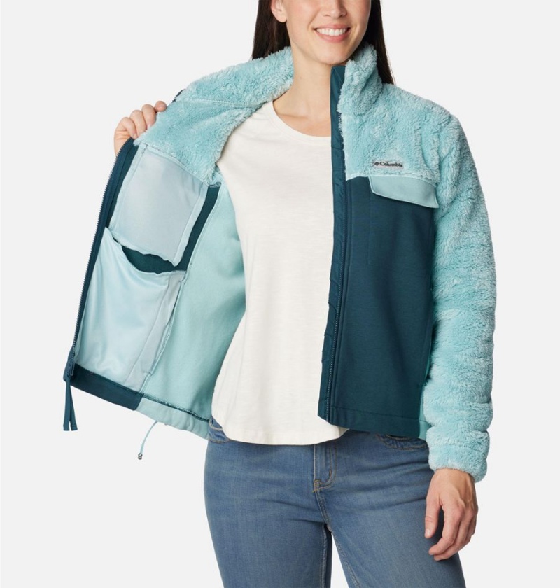 Turquoise Columbia Lodge Hybrid Sherpa Full Zip Women's Fleece Jacket | 34901ZYIO