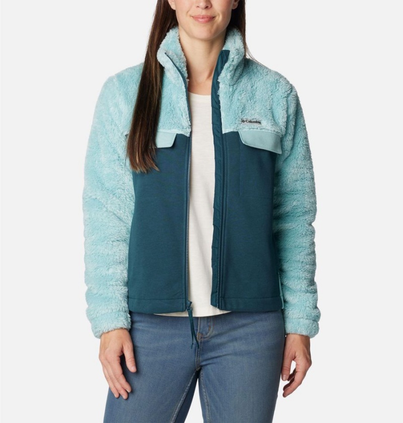 Turquoise Columbia Lodge Hybrid Sherpa Full Zip Women's Fleece Jacket | 34901ZYIO