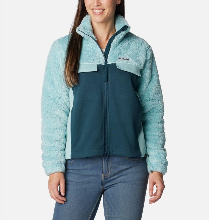 Turquoise Columbia Lodge Hybrid Sherpa Full Zip Women\'s Fleece Jacket | 34901ZYIO