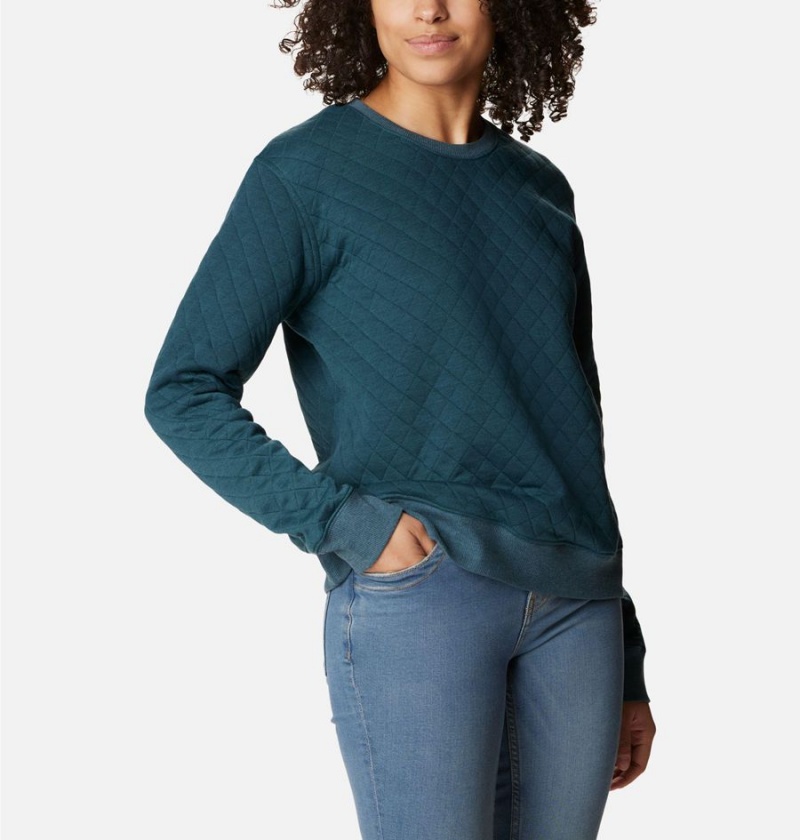 Turquoise Columbia Lodge Quilted Crew Sweatshirt Women's Pullover | 13860YELH