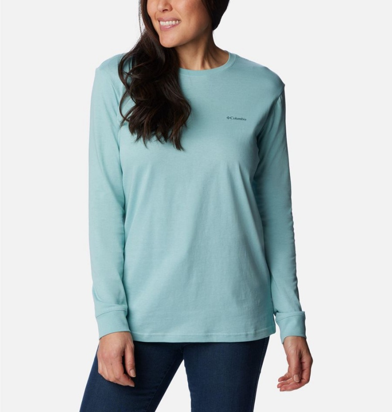 Turquoise Columbia North Cascades Back Graphic Long Sleeve Women's T-Shirt | 40197GZWP