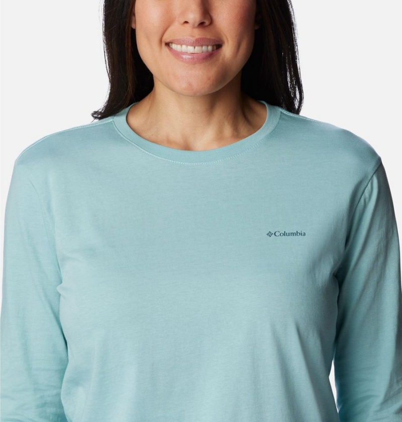 Turquoise Columbia North Cascades Back Graphic Long Sleeve Women's T-Shirt | 40197GZWP