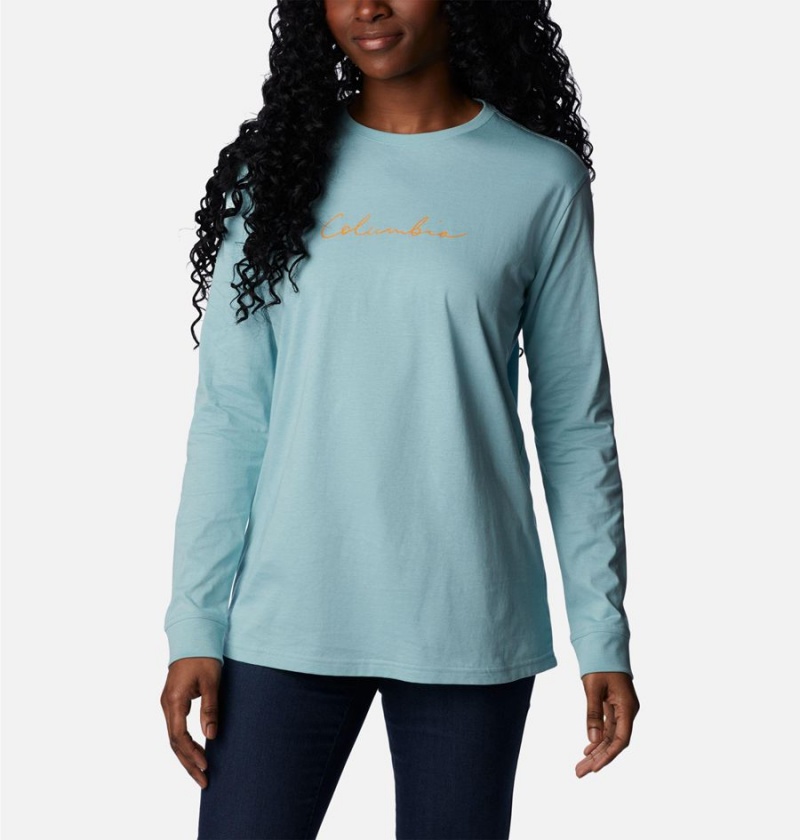 Turquoise Columbia North Cascades Long Sleeve Women's T-Shirt | 63428IZKM