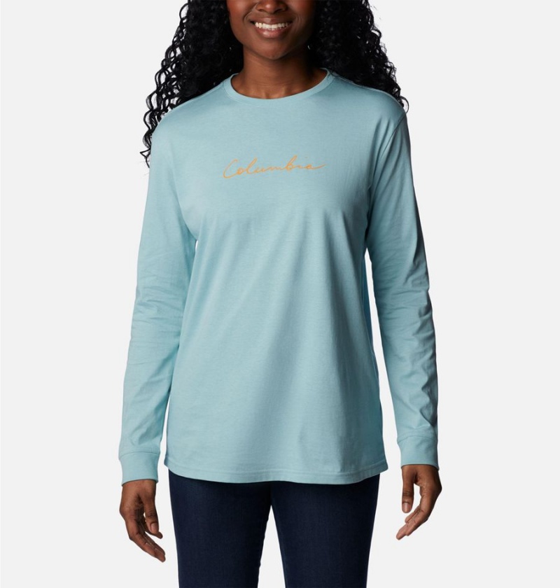 Turquoise Columbia North Cascades Long Sleeve Women\'s T-Shirt | 63428IZKM