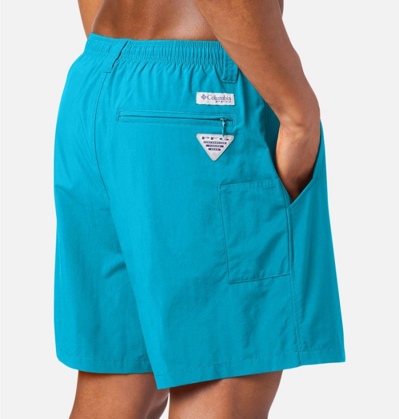 Turquoise Columbia PFG Backcast III Water Men's Shorts | 41257KWUT