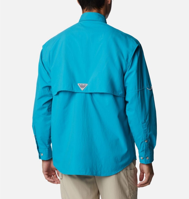 Turquoise Columbia PFG Bahama II Long Sleeve Men's Shirt | 04782JLPW