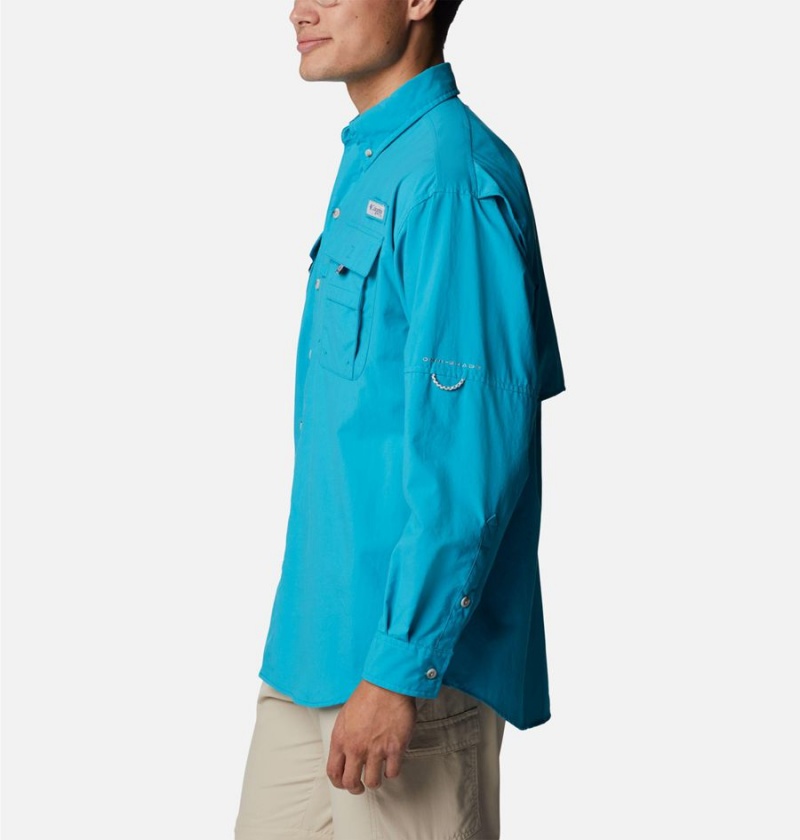 Turquoise Columbia PFG Bahama II Long Sleeve Men's Shirt | 04782JLPW