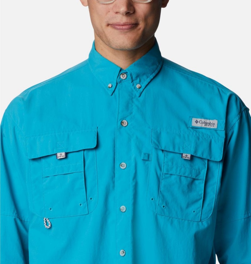 Turquoise Columbia PFG Bahama II Long Sleeve Men's Shirt | 04782JLPW