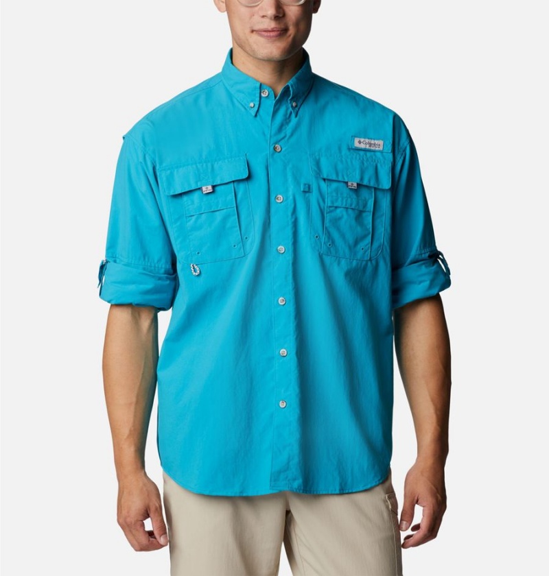 Turquoise Columbia PFG Bahama II Long Sleeve Men's Shirt | 04782JLPW