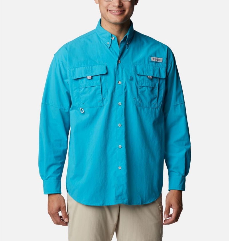 Turquoise Columbia PFG Bahama II Long Sleeve Men\'s Shirt | 04782JLPW