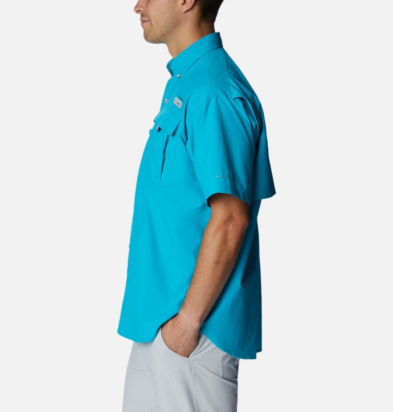 Turquoise Columbia PFG Bahama II Short Sleeve Men's Shirt | 74352DHML