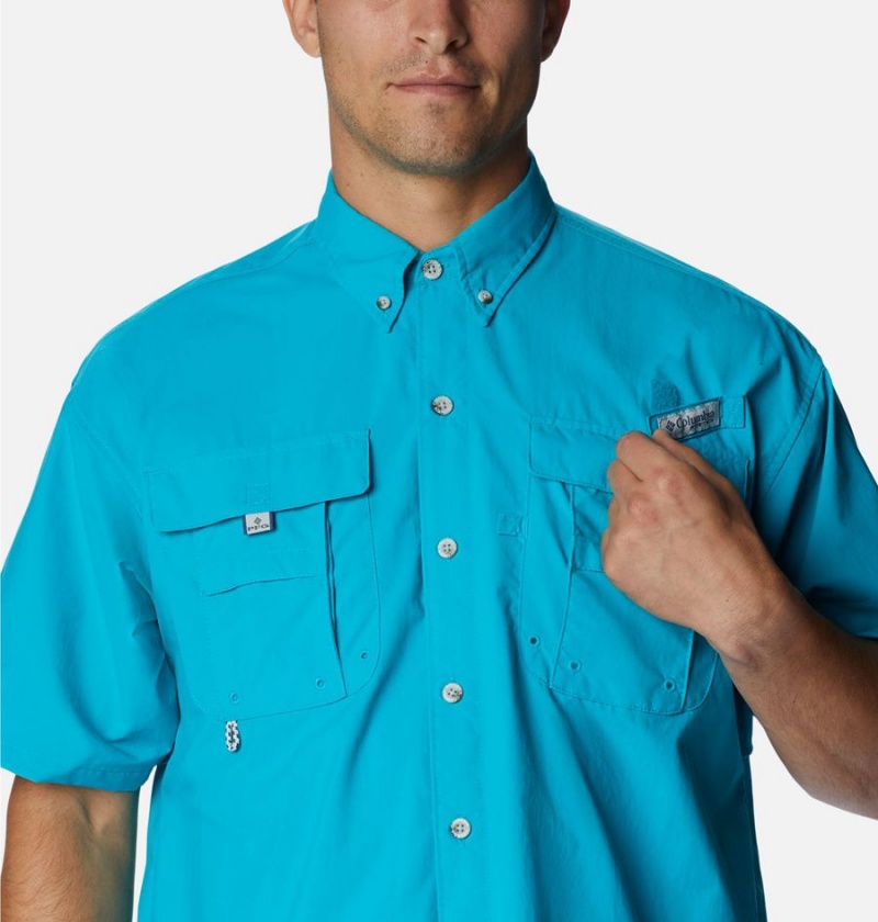 Turquoise Columbia PFG Bahama II Short Sleeve Men's Shirt | 74352DHML