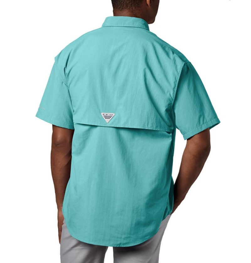 Turquoise Columbia PFG Bahama II Short Sleeve Men's Shirt | 73245BIDE