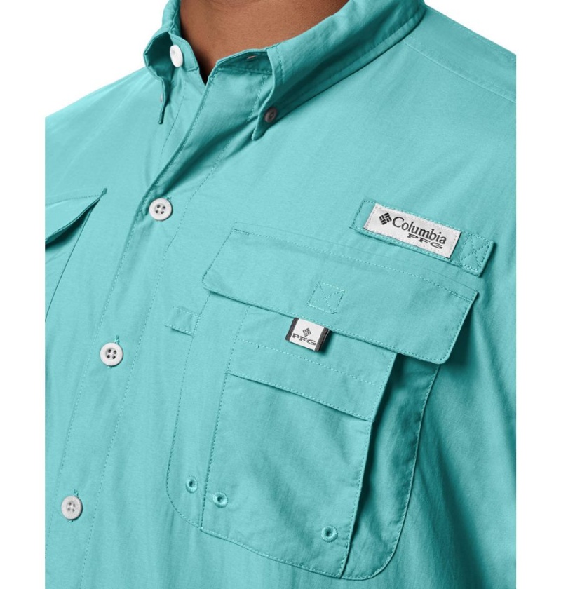 Turquoise Columbia PFG Bahama II Short Sleeve Men's Shirt | 73245BIDE