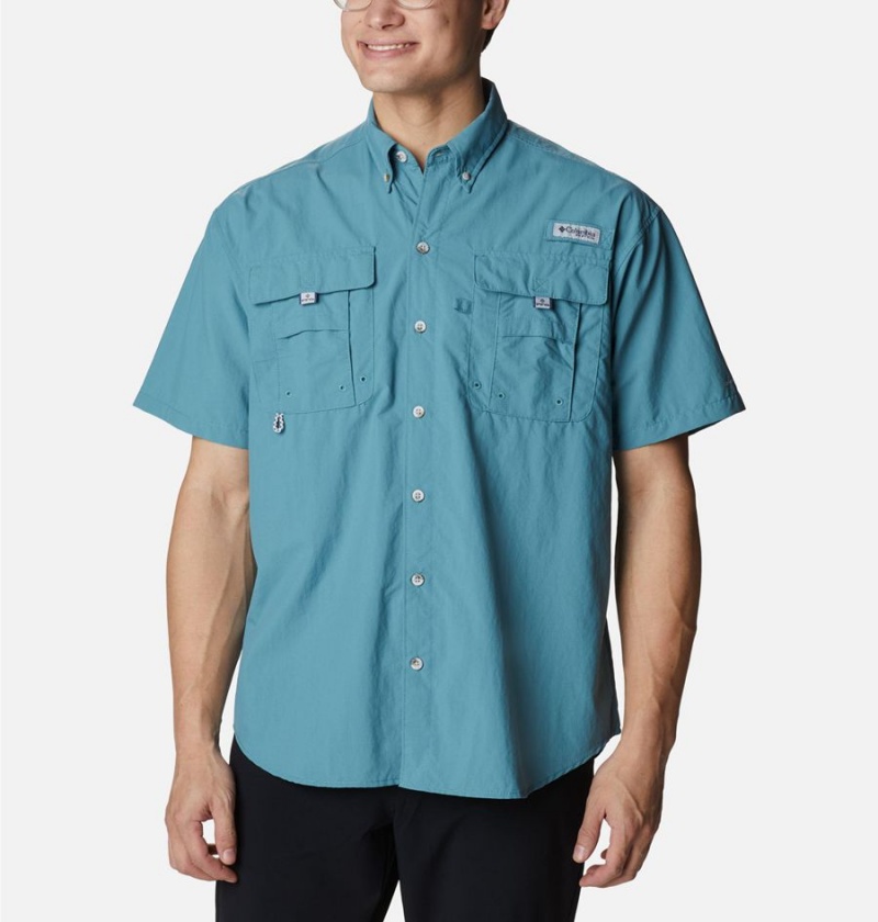 Turquoise Columbia PFG Bahama II Short Sleeve Men\'s Shirt | 50834DWAZ