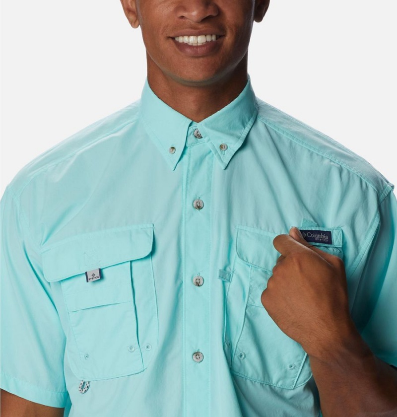 Turquoise Columbia PFG Bahama Icon Short Sleeve Men's Shirt | 54693GTSE