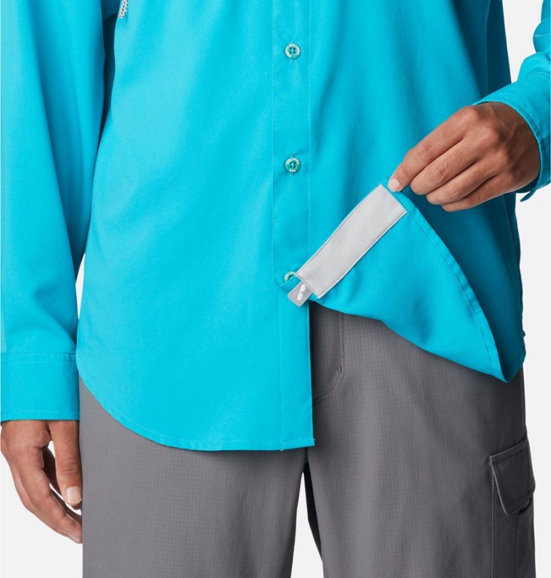 Turquoise Columbia PFG Blood and Guts IV Woven Long Sleeve Men's Shirt | 13948CUJG