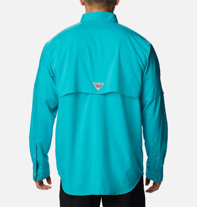 Turquoise Columbia PFG Blood and Guts IV Woven Long Sleeve Men's Shirt | 82105LDYW