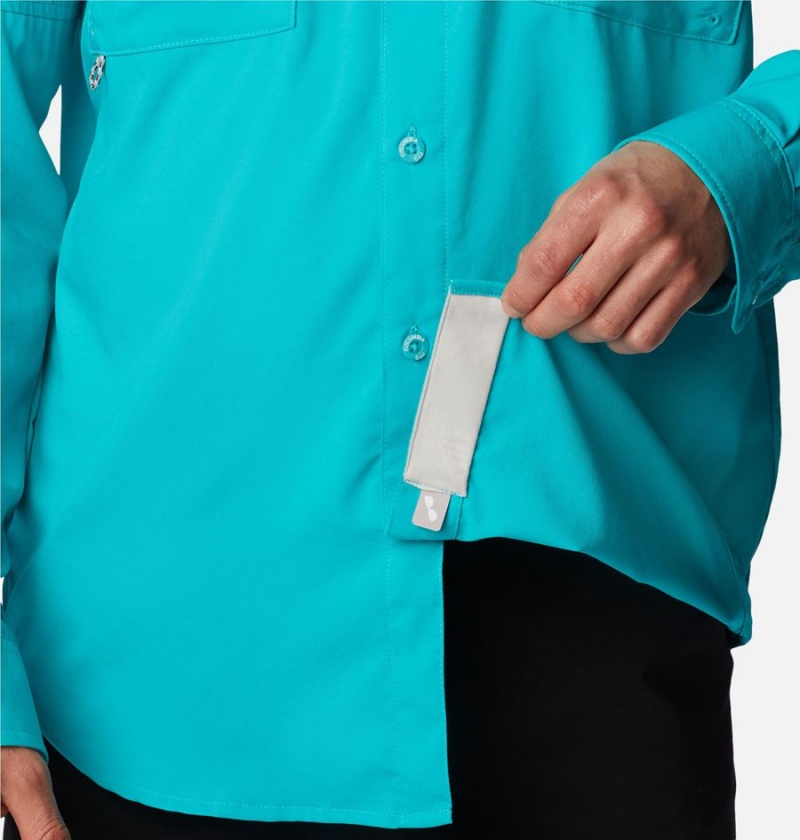 Turquoise Columbia PFG Blood and Guts IV Woven Long Sleeve Men's Shirt | 82105LDYW