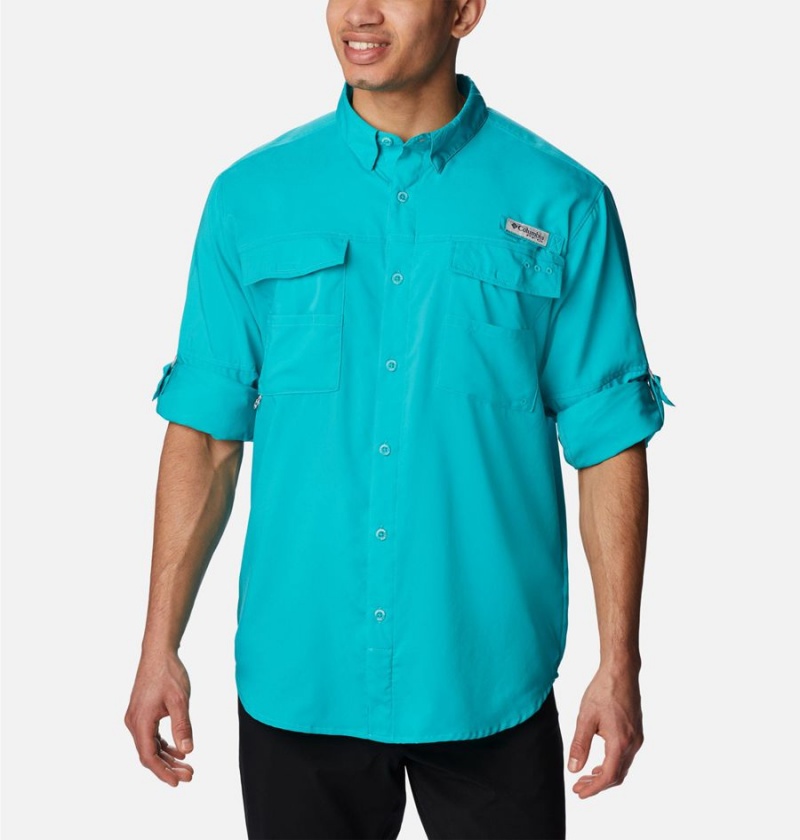 Turquoise Columbia PFG Blood and Guts IV Woven Long Sleeve Men's Shirt | 82105LDYW