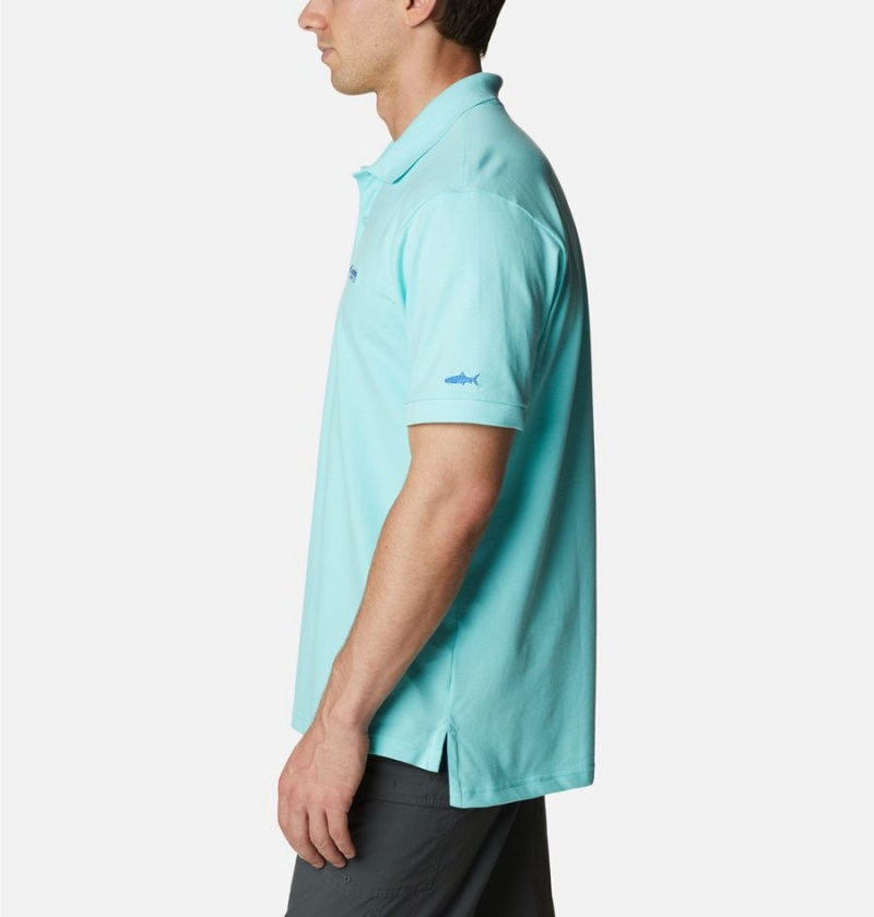 Turquoise Columbia PFG Bonefish Pique Men's Polo Shirt | 74856MGEF