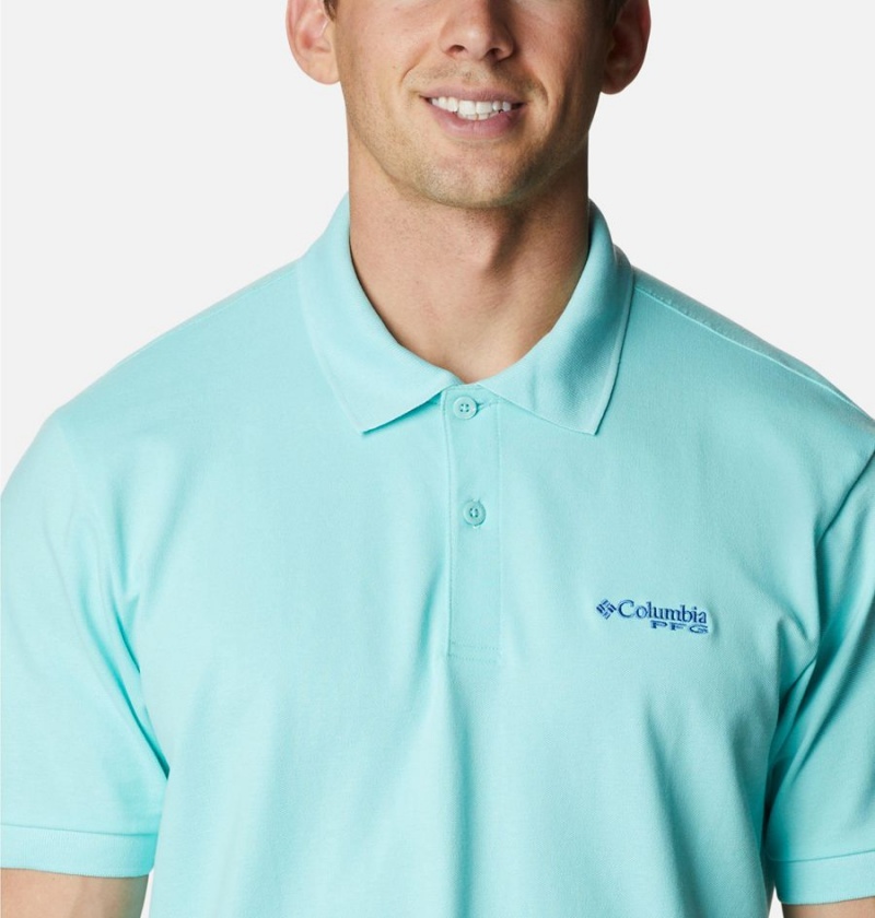 Turquoise Columbia PFG Bonefish Pique Men's Polo Shirt | 74856MGEF