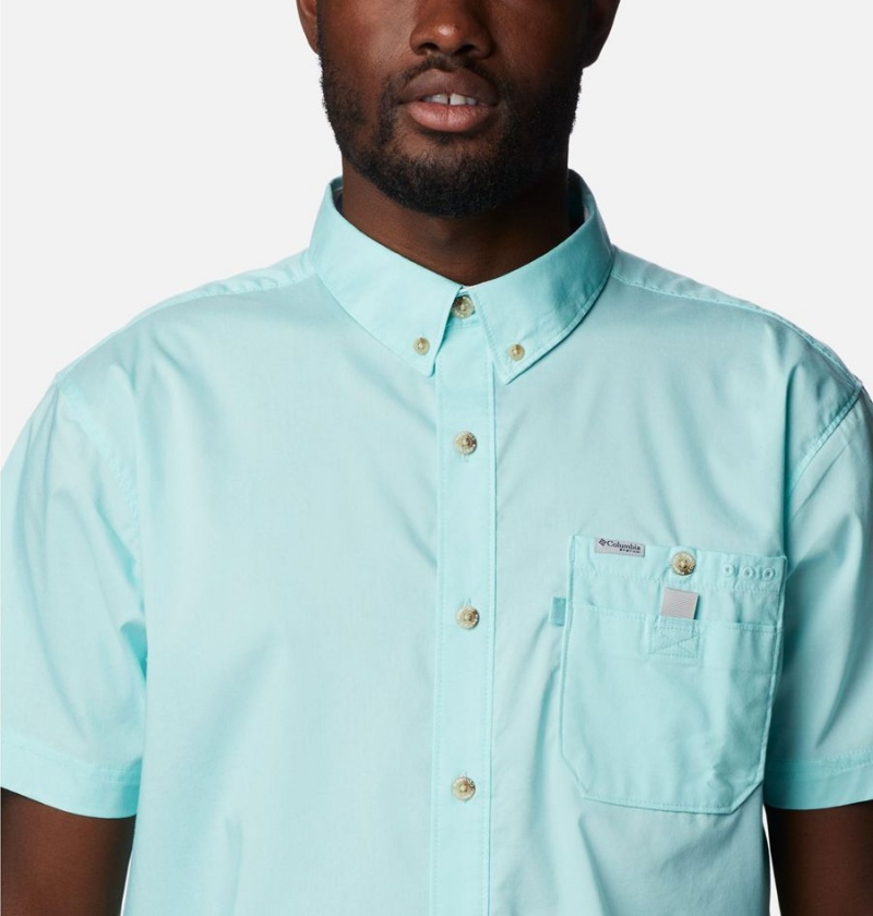 Turquoise Columbia PFG Bonefish Short Sleeve Men's Shirt | 07485WFBT