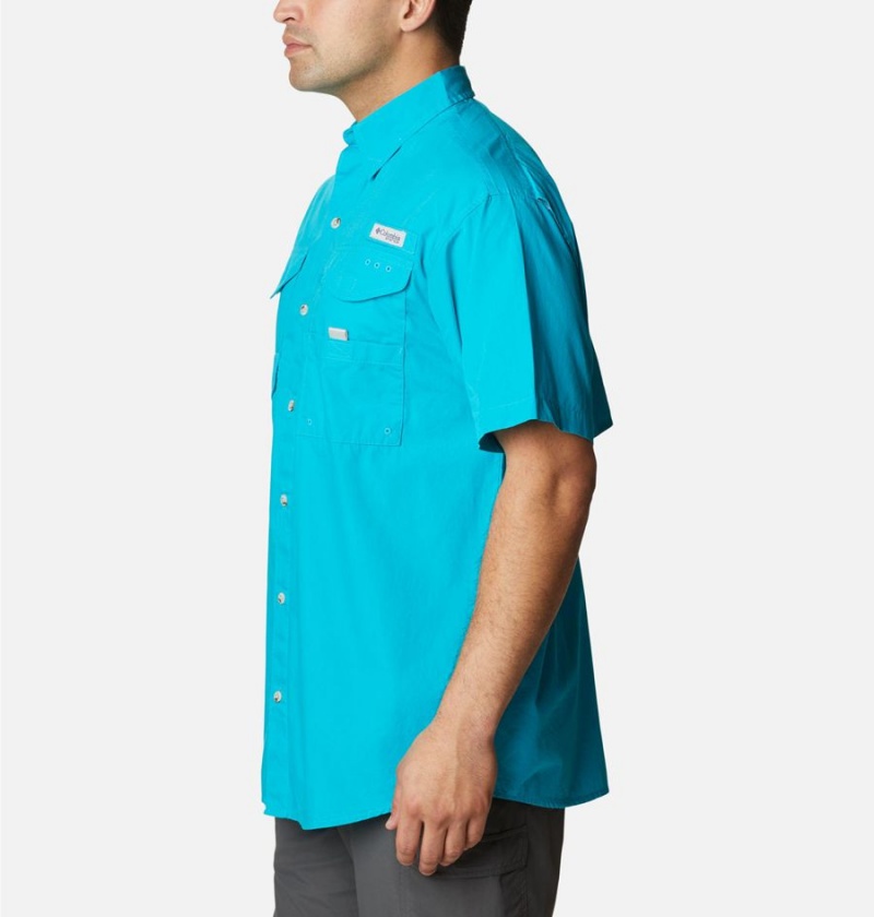 Turquoise Columbia PFG Bonehead Short Sleeve Men's Shirt | 37265NAKC