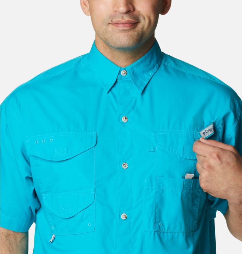 Turquoise Columbia PFG Bonehead Short Sleeve Men's Shirt | 37265NAKC