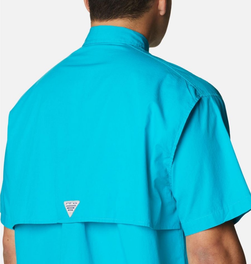 Turquoise Columbia PFG Bonehead Short Sleeve Men's Shirt | 37265NAKC