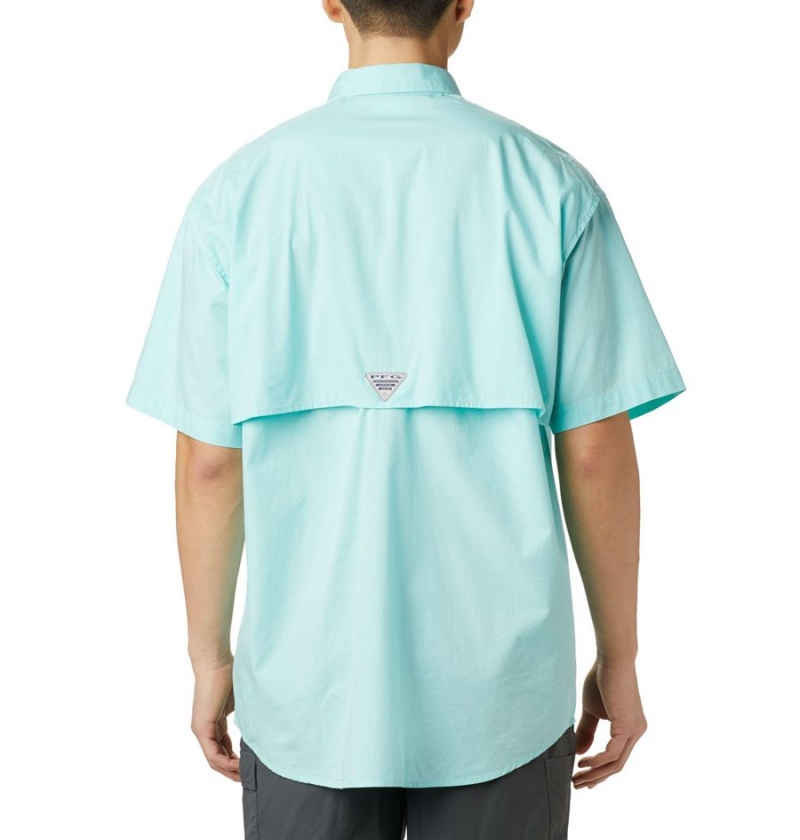 Turquoise Columbia PFG Bonehead Short Sleeve Men's Shirt | 76492NRHU