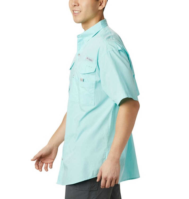 Turquoise Columbia PFG Bonehead Short Sleeve Men's Shirt | 76492NRHU