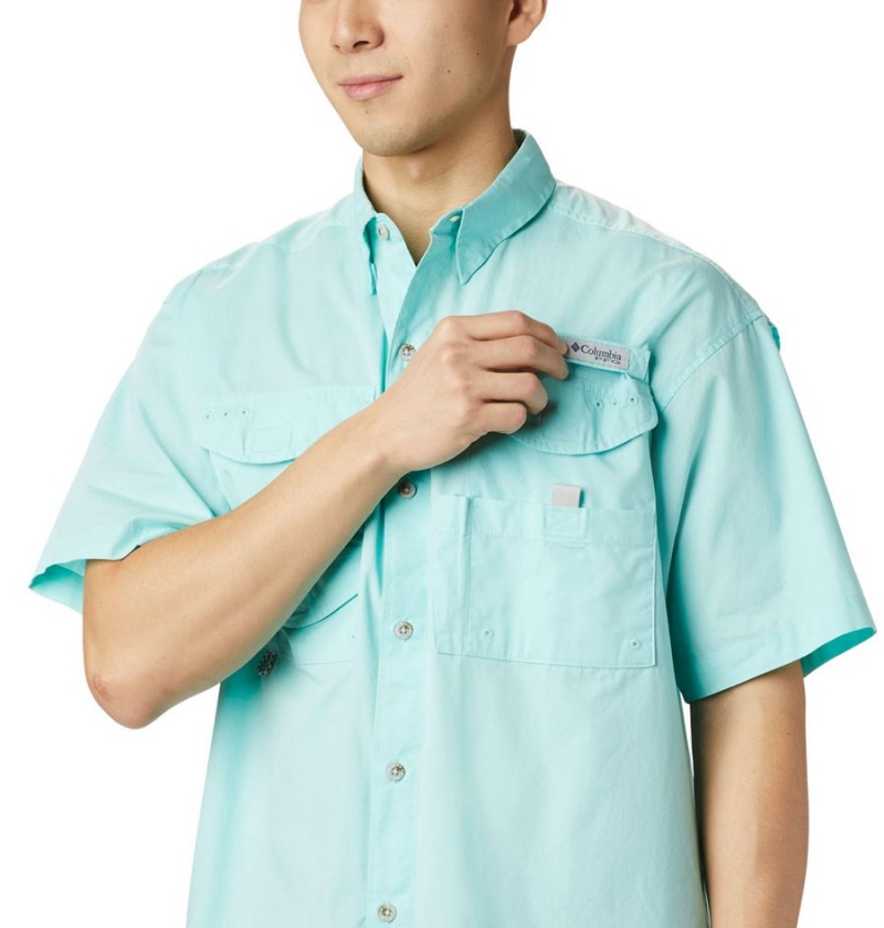 Turquoise Columbia PFG Bonehead Short Sleeve Men's Shirt | 76492NRHU