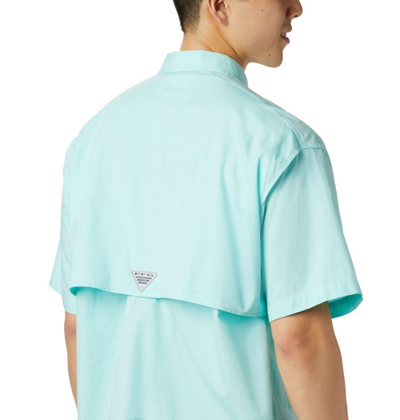 Turquoise Columbia PFG Bonehead Short Sleeve Men's Shirt | 76492NRHU