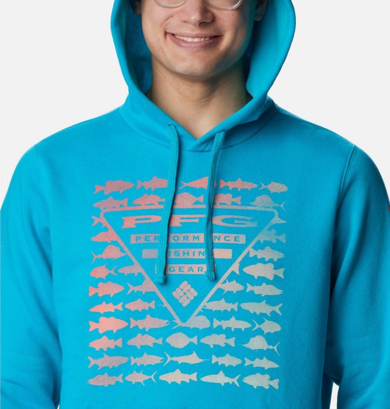 Turquoise Columbia PFG Elements Men's Hoodie | 49082WMCX