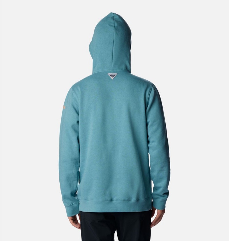 Turquoise Columbia PFG Fish Flag II Men's Hoodie | 83641EOLC