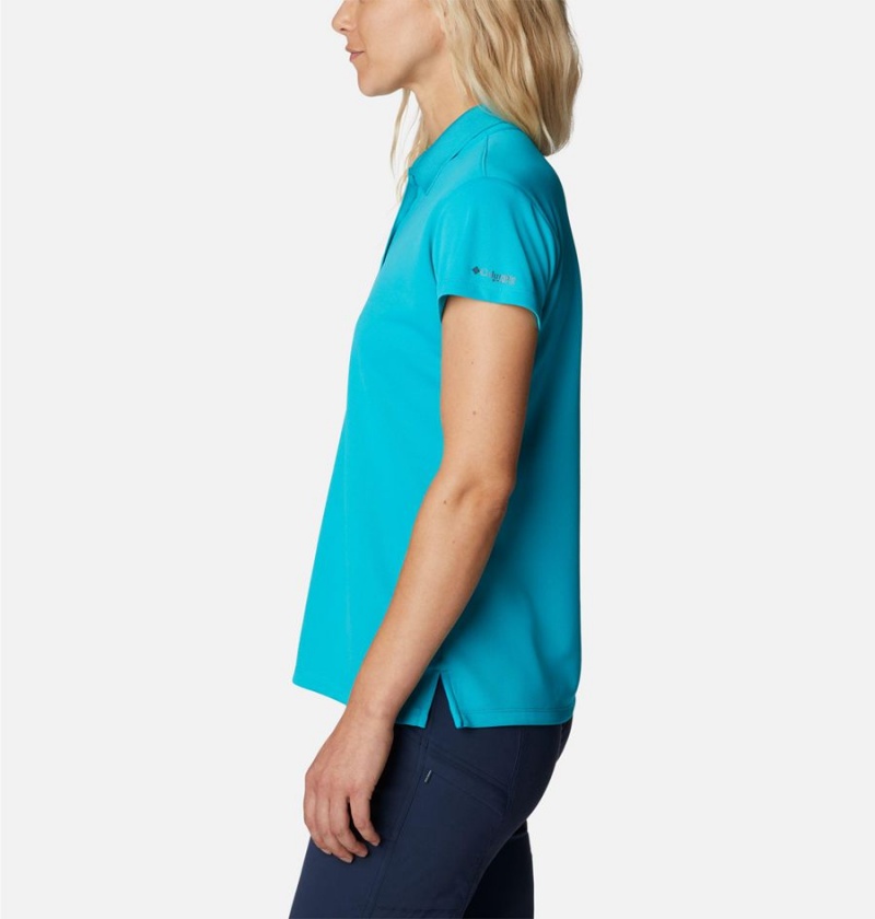 Turquoise Columbia PFG Innisfree Short Sleeve Polo Women's T-Shirt | 72190OSNX