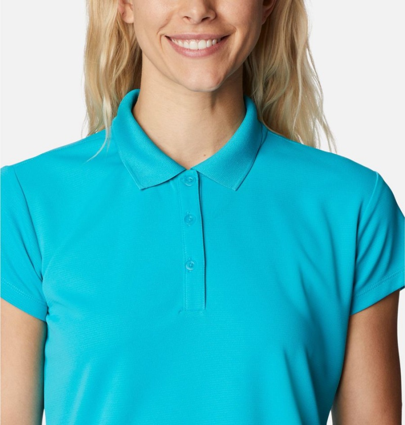 Turquoise Columbia PFG Innisfree Short Sleeve Polo Women's T-Shirt | 72190OSNX