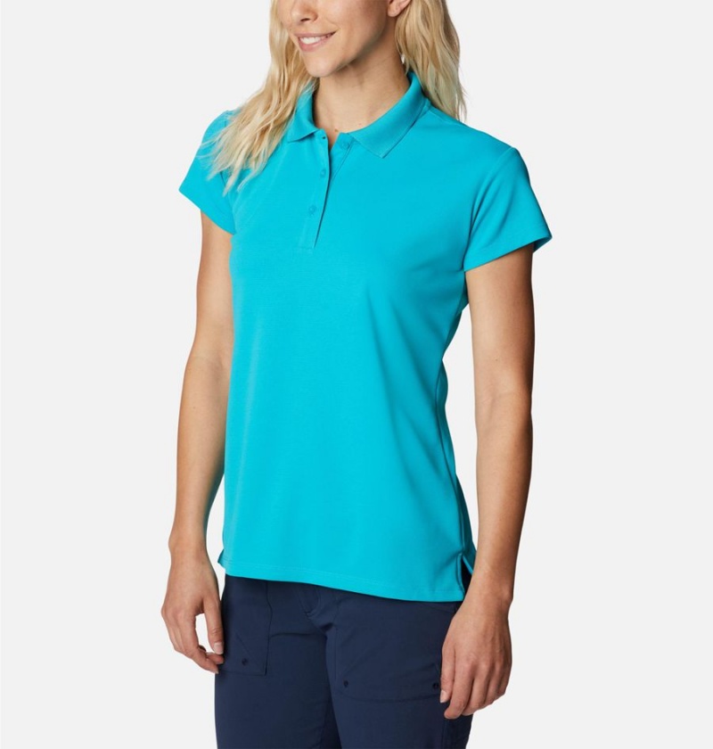 Turquoise Columbia PFG Innisfree Short Sleeve Polo Women's T-Shirt | 72190OSNX