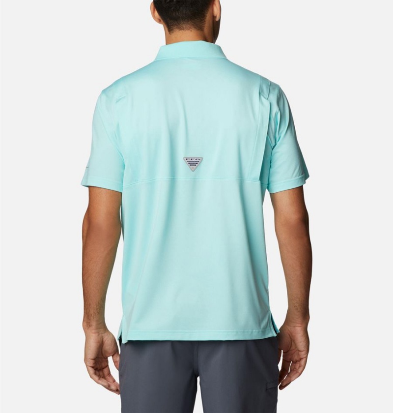 Turquoise Columbia PFG Skiff Cast Men's Polo Shirt | 85703UPAE