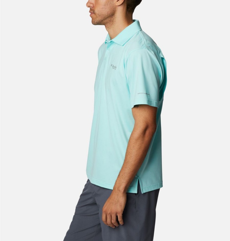 Turquoise Columbia PFG Skiff Cast Men's Polo Shirt | 85703UPAE