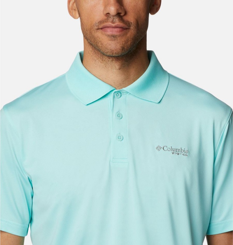 Turquoise Columbia PFG Skiff Cast Men's Polo Shirt | 85703UPAE