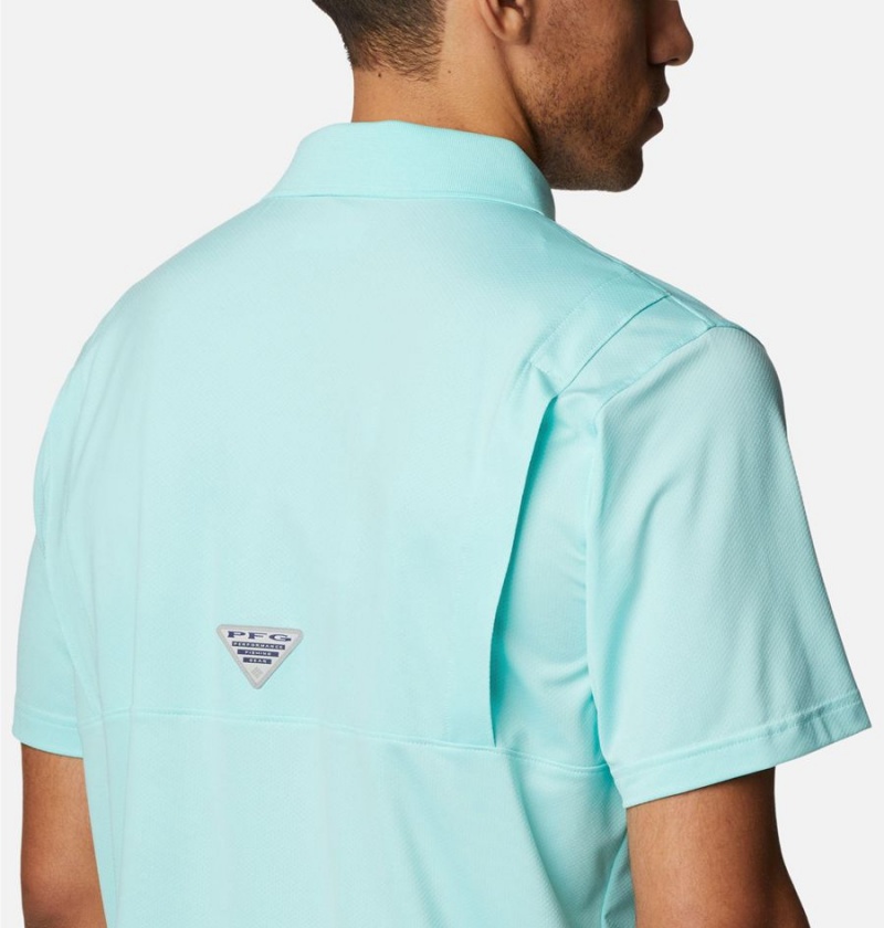 Turquoise Columbia PFG Skiff Cast Men's Polo Shirt | 85703UPAE